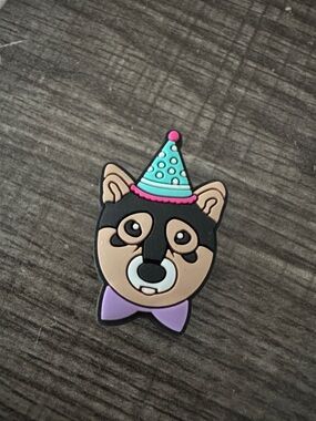 Black Shiba Inu in a Birthday Hat CROCS Jibbitz Shoe Charm 5/$20